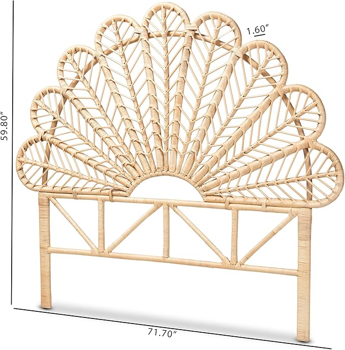 Bali & pari Variel Modern Bohemian Natural Rattan Queen Size Standalone Headboard