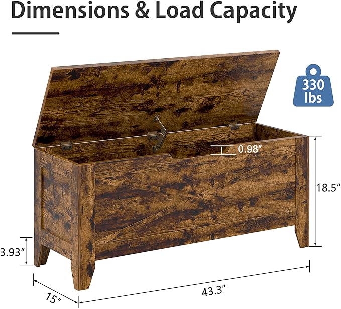 VECELO 43.3" Storage Bench with Handwoven Wicker Cushion, Lift Top Shoe Bench with Safety Hinges, Ideal for Entryway, Bedroom, Living Room, Brown