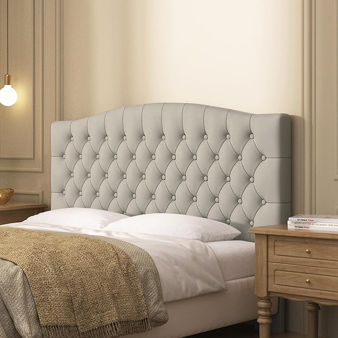 Furpopup Velvet Upholstered Headboard Queen/Full Size Latest Model Wall Mount, Bed Frame Mount, Featuring High-Density Sponge Padding, Luxury Texture Easy Assembly-Light Warm Gray/Taupe