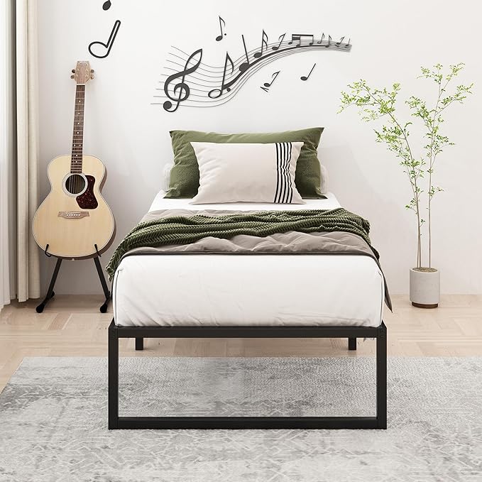 Lutown-Teen 16 Inch Twin Size Bed Frames Heavy Duty Metal Twin Platform Bed Frame No Box Spring Needed, Noise Free, Easy Assembly, Black