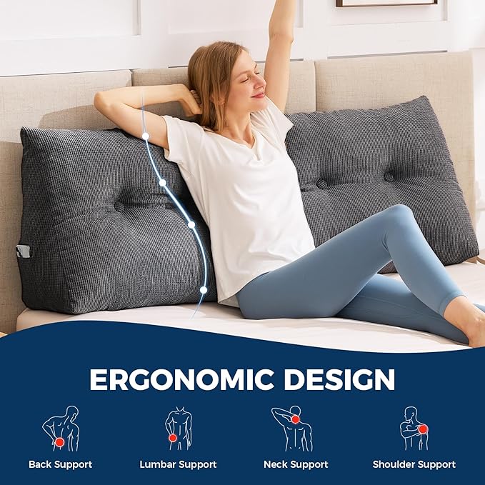 IASEAHK Headboard Pillow King, Triangle Pillows for Headboard, Head Board Backrest Wedge Pillow for Reading Sitting Working, Daybed Pillows with Removable Cover for Bed Dorm Sofa, Black