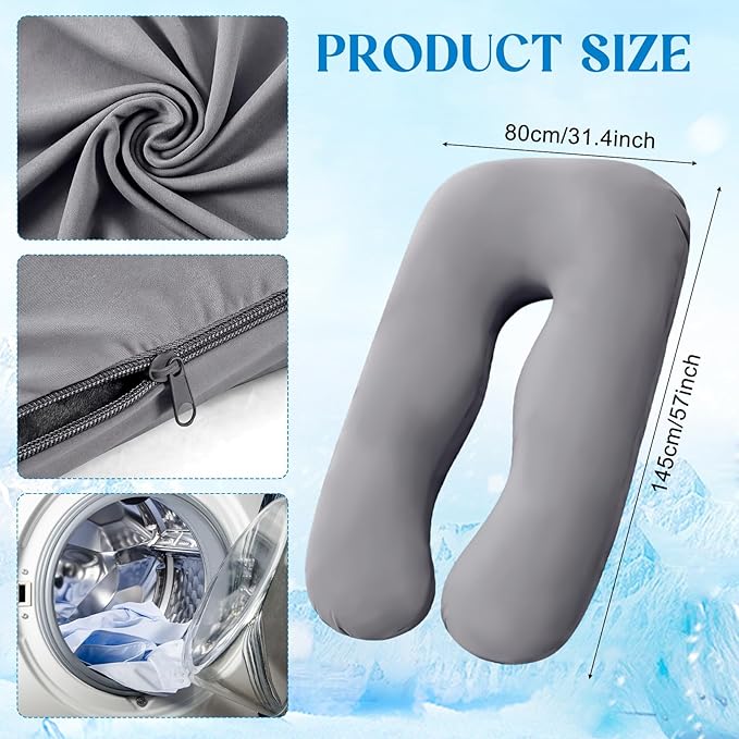 Hahafelt Cooling Pregnancy Pillow Cover (Only Pillowcase) 57 Inch Large U Shaped Full Body Pillowcase Maternity Stretchy Soft Breathable Cool Pillow Cover with Zipper for Side Sleeper (Dark Gray)