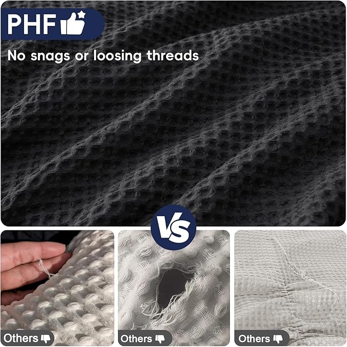 PHF Ultra Soft Waffle Weave Pillow Shams King Size, No Insert, 2 Pack 20" x 36" Pillowcases,Breathable & Skin-Friendly Pillow Cases, Stylish Decorative Bed Pillow Cases Covers,Black