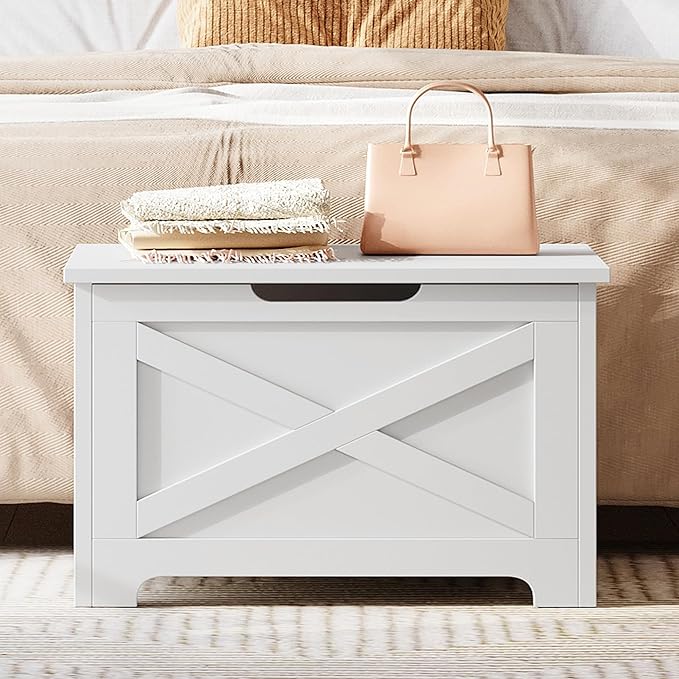 GarveeHome 23.6 in Storage Chest, Wooden Storage Bench with Safety Hinge, Easy Assembly, Large Shoe Bench for Entryway, Living Room, Bedroom