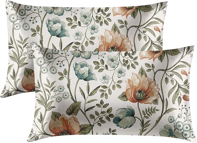 EXQ Home Satin Pillowcase for Hair and Skin - Printed Summer Flowers Silk Pillowcase 2 Pack 20x26 inches - Standard Satin Pillow Cases with Envelope Closure, Gifts for Women Men