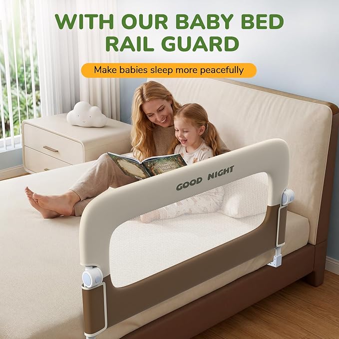 Bed Guard Rail for Toddlers - 47" Adjustable Heights & Folding up Portable Bed Railing for Baby - Toddler Bed Rails Guard for Crib, Twin, Bunk,Full Size, Queen & King Bed