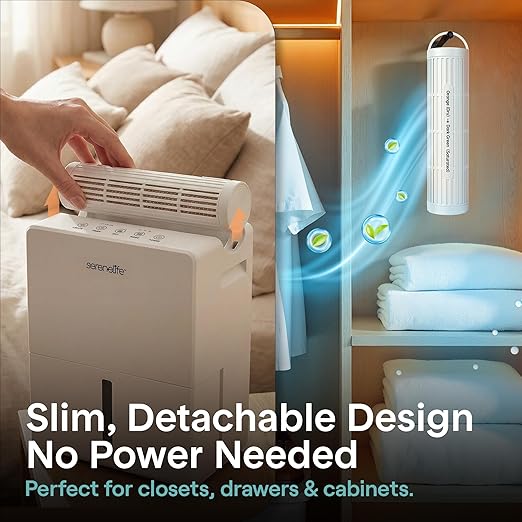 SereneLife Dehumidifiers for Home, 91 Oz Quiet Dehumidifier for Bedroom, Bathroom, Basement with Removable Cylinder For Closet, Timer, Sleep Mode & Smart Humidity Control, Covers 1500 Sq. Ft, White