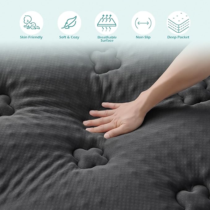 Hansleep Twin Mattress Pad Topper Memory Foam, Twin Foam Mattress Topper Viscose Derived from Bamboo, Twin Size Bed Mattress Pad Cover for Back Pain Relief, 39" x 75", Charcoal Grey