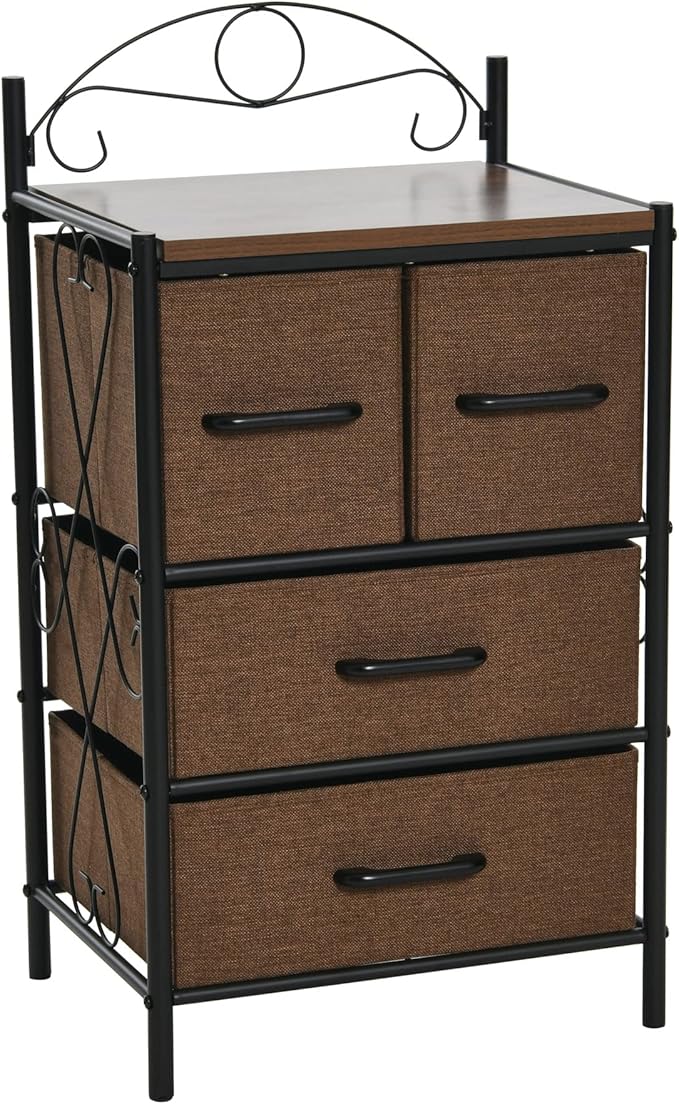 Household Essentials Mid Century Walnut & Iron 4-Drawer Chest