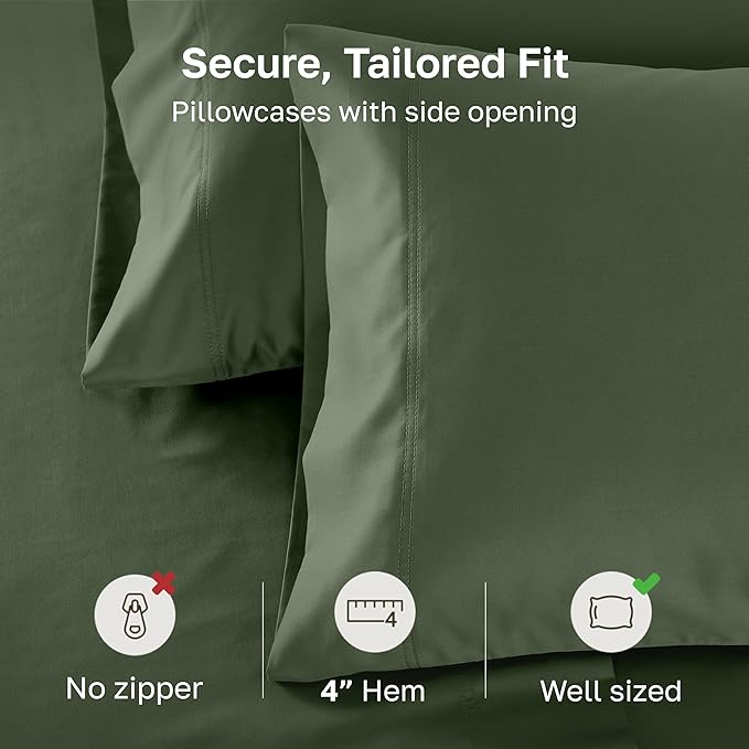 California Design Den King Size Pillowcase Set of 2 - Luxuriously Soft Premium 600 Thread Count, 100% Cotton Pillow Case Covers, Crisp Sateen, Fits King Pillows - Dark Olive Green