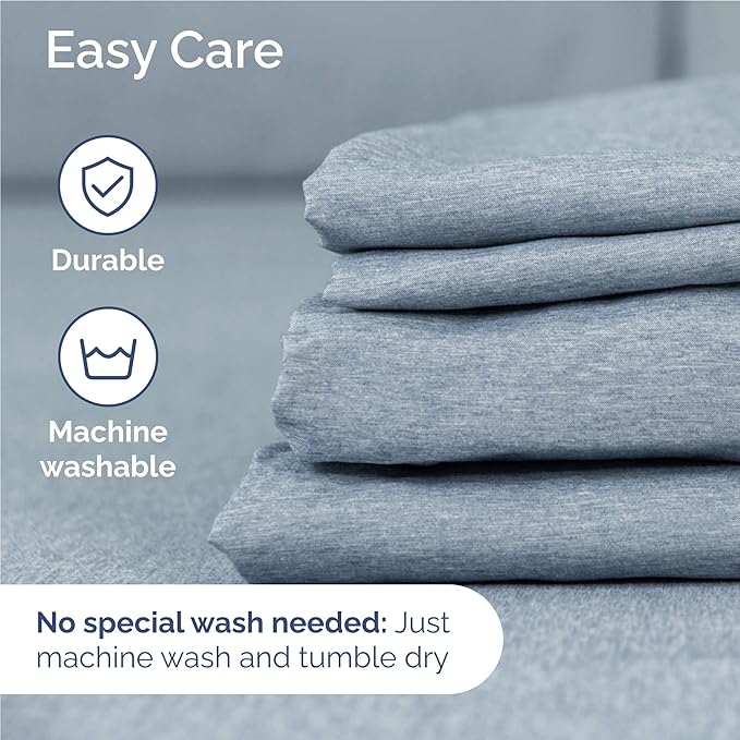 Full Size 4 Piece Sheet Set - Comfy Breathable & Cooling Sheets - Hotel Luxury Bed Sheets for Women & Men - Deep Pockets, Easy-Fit, Soft & Wrinkle Free Sheets - Heathered Blue Oeko-Tex Bed Sheet Set