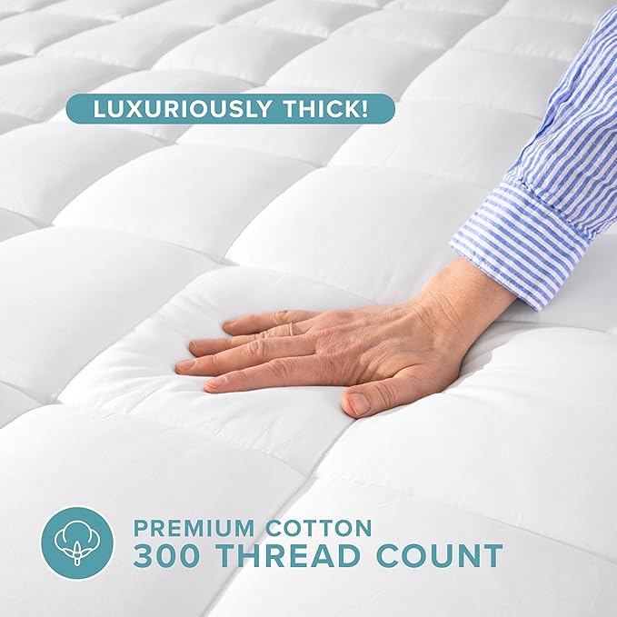 Bare Home Twin XL Mattress Topper Cotton Top - Twin Extra Long - Soft Plush Topper for Mattress - College Dorm Room Essentials - Cooling Breathable Air Flow - 8" to 21" Deep Pocket (Twin XL, White)