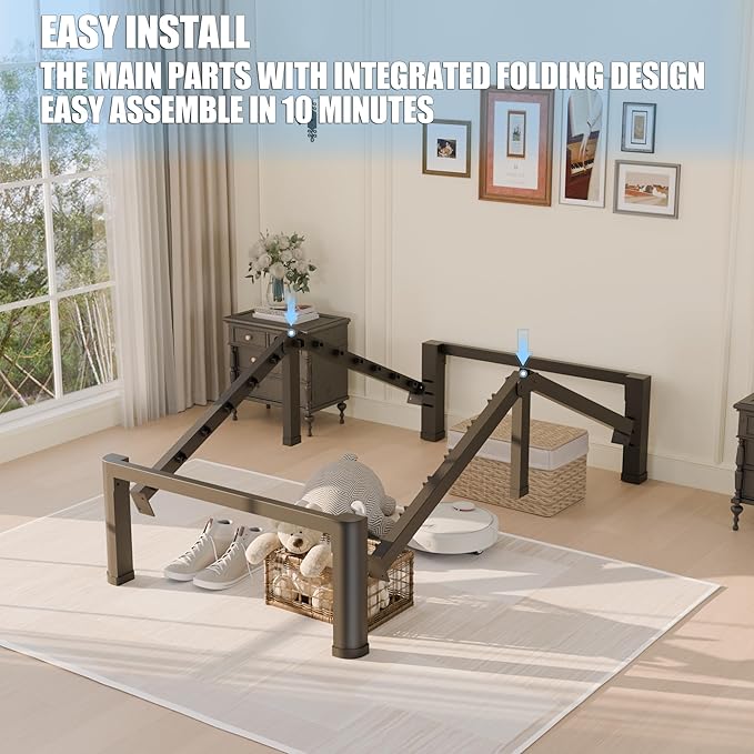 Yitong Angel 18 inch Twin Bed Frame with Rounded Corner Legs and Headboard Hole Mattress Slide Stopper 3500 LBS Heavy Duty Support Metal Platform,No Box Spring Needed, Noise Free, Easy Assembly