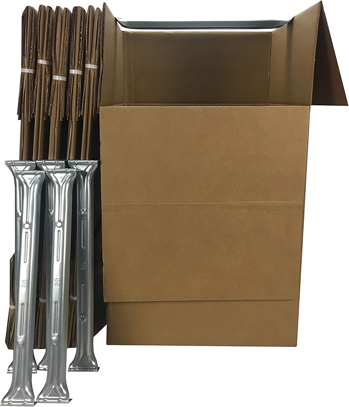 Amazon Basics Sturdy Wardrobe Moving Boxes with Hanger Bar for Packing Clothes, Easy to Assemble, 20" x 20" x 34", Brown, 6-Pack