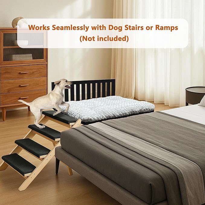 Beside Dog Bed,Adjustable Height Dog Bunk Beds,25.5‘’x18‘’Metal Dogs Bed Frame with Cushion,Medium