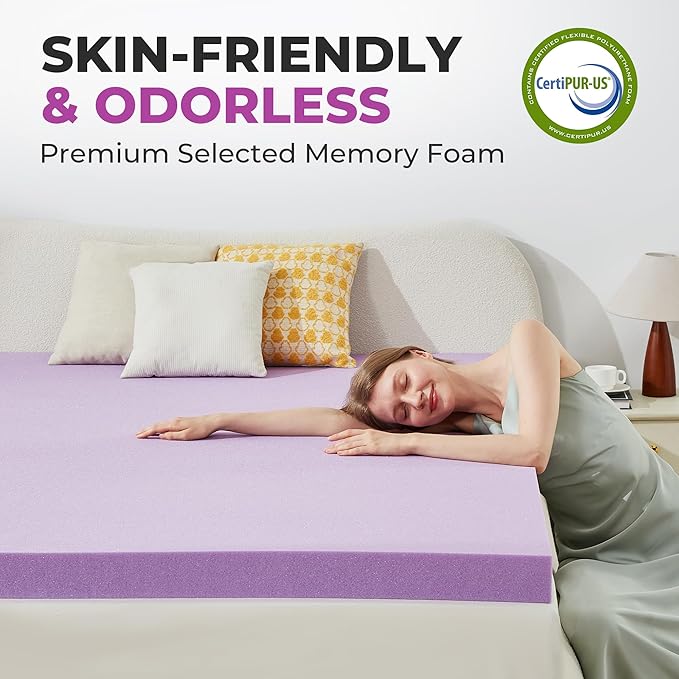 BDEUS 1.5 Inch Gel Memory Foam Mattress Topper Ventilated Soft Pressure Relieve Mattress Pad, Breathable Bed Topper, CertiPUR-US Certified, Queen Size