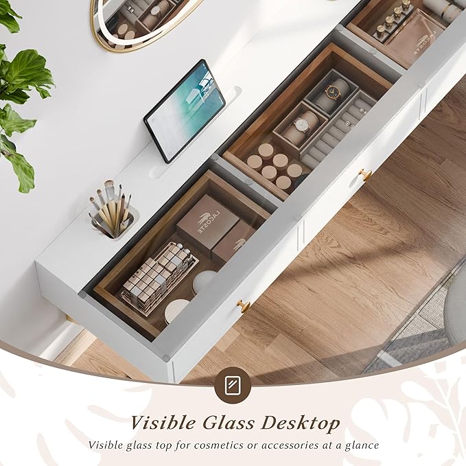 IEO 47" Floating Vanity Makeup Table,Wall Mounted Desk with 3 Drawers Storage,Hanging Floating Small Space Vanity Table for Bedroom, Dressing Room,Warm White