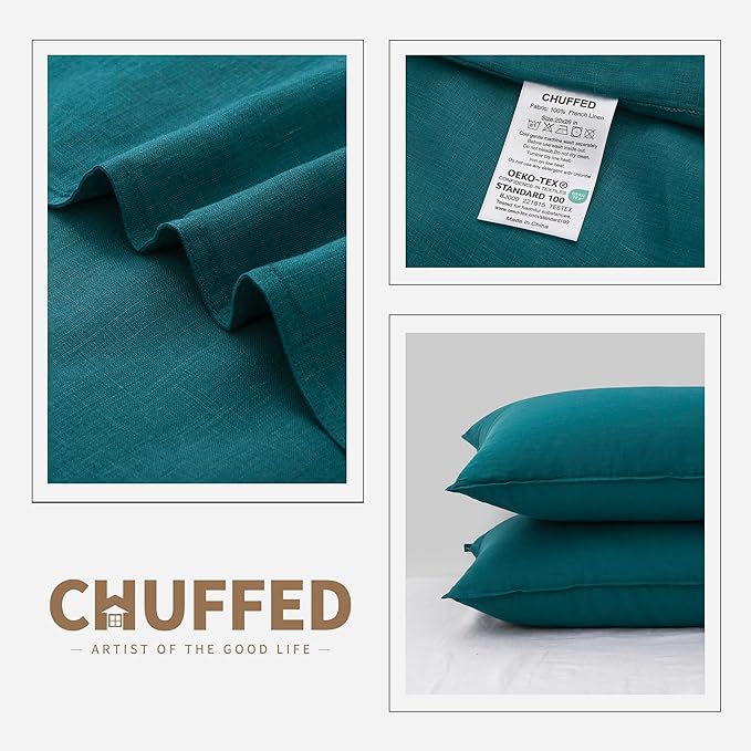 CHUFFED Linen Pillowcases 2 Pack 100% Linen Standard Pillow Cases, Breathable and Cooling Washed Pillowshams with Zipper Closure, 20x36 Inches,Dark Blue