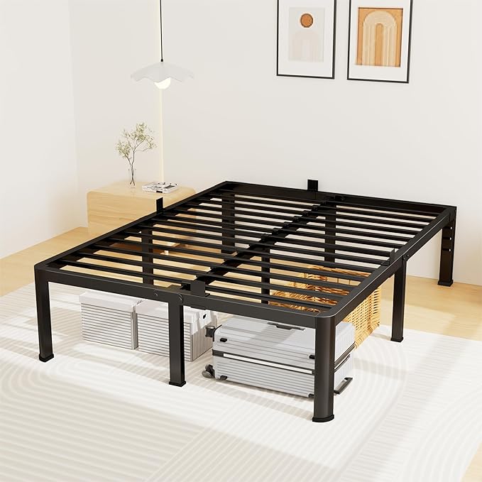 14 Inch California King Bed Frame, Metal Platform Bed Frame with Round Corner Legs, 3500 lbs Heavy Duty Steel Slats Support, No Box Spring Needed, Noise Free, Easy Assembly, Black