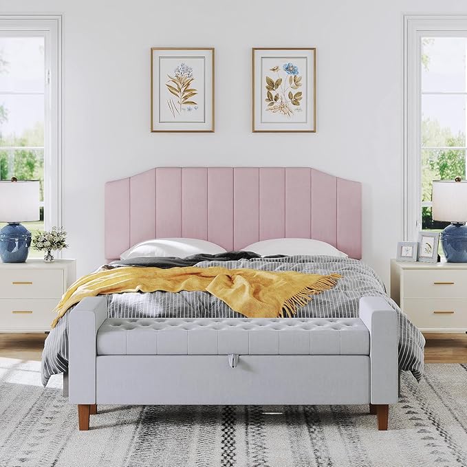 Furpopup King Size Headboard Only, Velvet Upholstered Headboard King/California King Size Wall Mount and Bed Frame Mount, Featuring High-Density Sponge Padding Easy Assembly Comfort Style-Pink