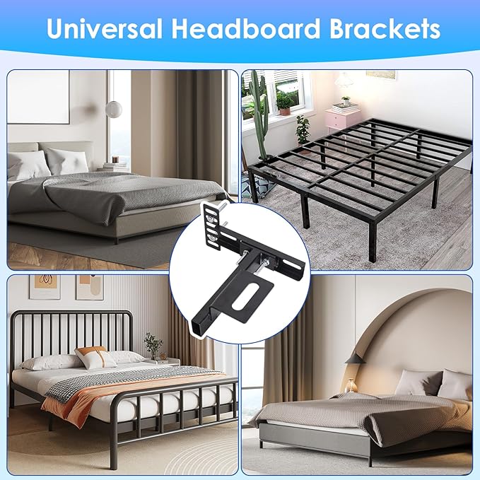 Fohil Headboard Brackets for Metal Bed Frame, 2 Pack Adjustable Headboard Brackets with Footboard Extension Kit Black Universal Headboard Bracket Kit Fit Twin Full Queen King