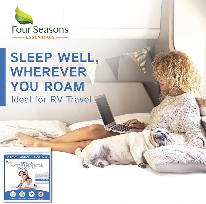 RV Short Queen Mattress Protector (8” to 11” Depth) - Waterproof Zippered Encasement 60" W x 75”L Premium Quality Hypoallergenic Bed Cover Protects Against Bedbugs Dust