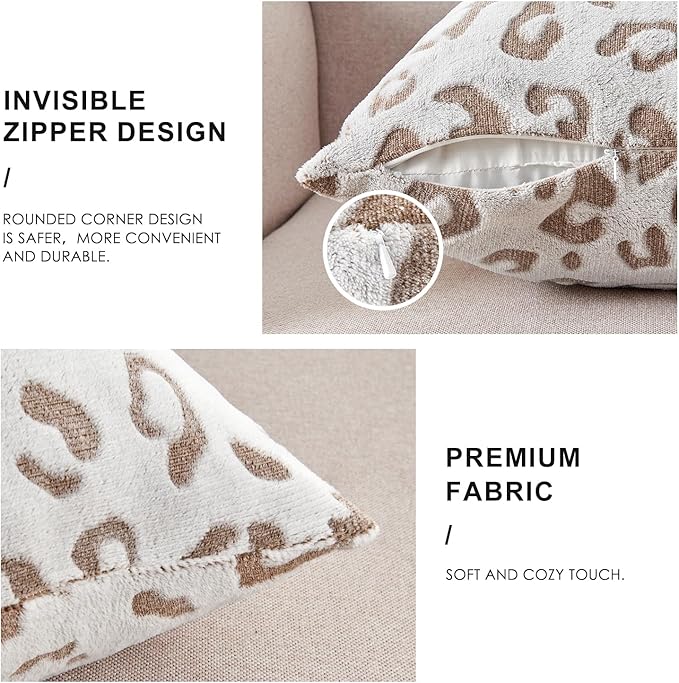 SOCHOW Decorative Throw Pillow Covers 20x20 Inches Set of 2, Soft Leopard Print Flannel Fleece Pillowcase Square Cushion Covers for Sofa Couch Bed, Brown