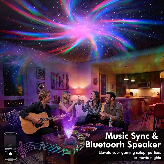 Rossetta Dual Lens Galaxy Projector, Star Projector for Bedroom with White Noise & Bluetooth Speaker, Remote, Timer, Aurora & Nebula Night Light for Party, Home Decor, Gifts for Kids Adults Teens