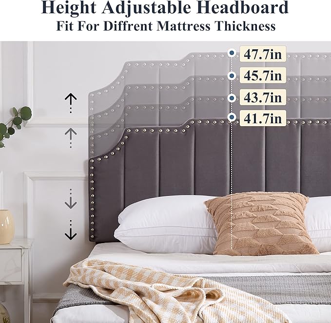 VECELO Full Upholstered Platform Bed Frame with 4 Storage Drawers,Velvet Vintage Full Bed with Nailhead Trim,Tufted Height Adjustable Headboard,Wooden Slats/No Box Spring Needed/Easy Assembly