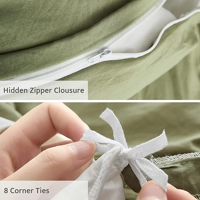 Oli Anderson Sage Green Duvet Cover Twin Size - Pleated Twin Duvet Cover, 2PCS Soft and Breathable Textured Bedding Set with Zipper Closure(Sage Green,68"x90")