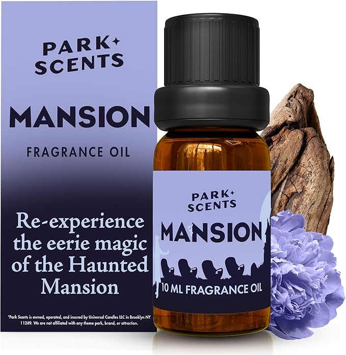 Park Scents Mansion Fragrance Oil – Theme Park Scented Essential Oils for Diffusers with Peony, Violet, Plum, Leather, Aged Wood, Amber, Musk, Vanilla – Made in USA, Home Aromatherapy Gifts (10ml)