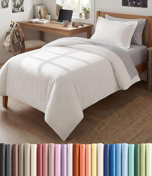 Duvet Cover Twin/Twin XL Size Set - Extra Soft Twin/Twin XL Duvet Cover 68" x 90" with 1 Pillow Sham - Hotel Luxury, Easy Care, Fade Free w/ Zipper Closures & Ties - Comfy & Breathable (Antique White)