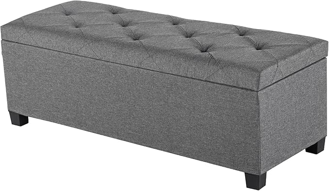 DUMOS Upholstered Storage Bench, End of Bed Ottoman, Extra Large 46.5 Gal (176L) Internal Volume, Foot Stool for Bedroom, Living Room, Sturdy Storage Chest, Dark Grey, 43.3" L x 15.7" W x 15.7" H