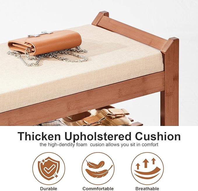 PETKABOO Shoe Rack Bench with Cushion 39.4“, Shoe Rack for Front Door Entrance, Shoe Bench with Storage for Entryway Hallway Bedroom Living Room