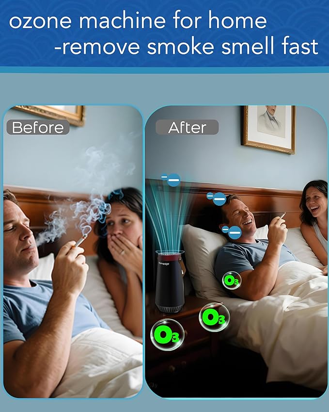 Ozone Odor eliminator,Ozone Generator Machine Plus Ionic Air Purifier for Car and Home to Remove Pet Odor,Smoke Smell,Dust Mites, Allergens, Portable Rechargeable Deodorizer, Filterless Red