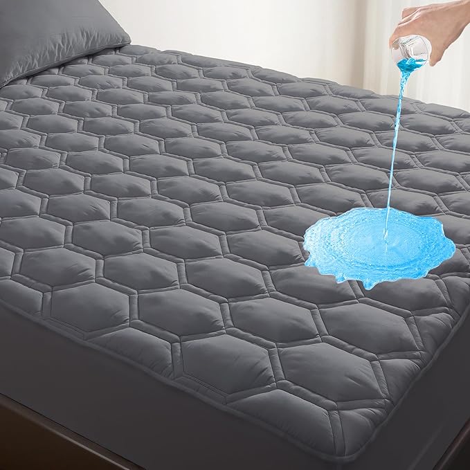 Waterproof Mattress Pad Queen Size, Breathable Mattress Protector with 6-18” Deep Pocket, Gray