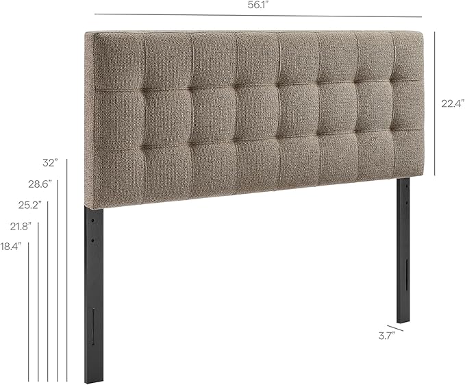 Modway Lily Full Size Headboard with Biscuit Tufting in Taupe - Fabric Upholstery with Padded Design and 5 Height-Adjustable Mounts