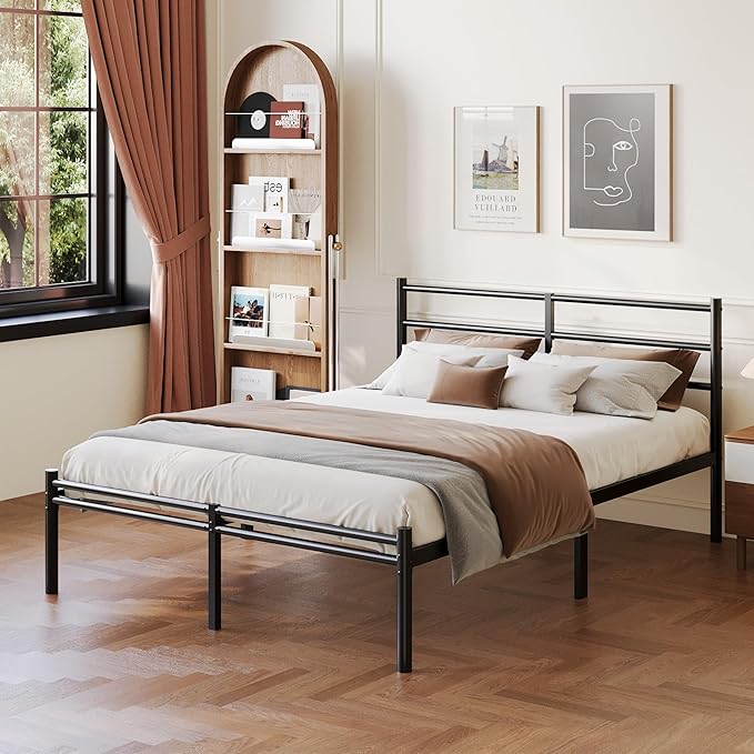 Yicensen Queen Bed Frame with Headboard and Footboard, 14 Inch Metal Platform Bed Frame Queen Size with Steel Slat Support, No Box Spring Needed, Noise Free, Easy Assembly, Black