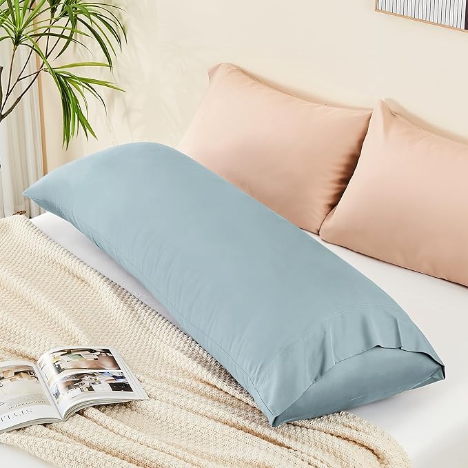 BEDELITE Body Pillow Cover, Rayon Made from Bamboo, Cooling Body Pillow Case Cover for Hot Sleepers and Night Sweats, Breathable & Silky Soft Full Long Pillow Case (Haze Blue, 20x54 Inches)