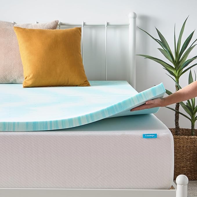 Linenspa 2 Inch Swirl Gel Memory Foam Mattress Topper, Twin Size – Cooling Gel Infused, Ventilation Holes – Pressure Relieving Bed Topper – CertiPUR Certified