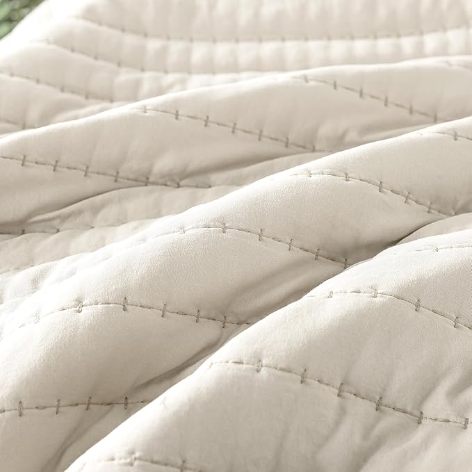 ROARINGWILD Ivory Queen Size Quilt Bedding Sets with 2 Pillow Shams, Full Lightweight Soft Bedspread Coverlet, Quilted Blanket Thin Comforter Bed Cover for All Season, 3 Pieces, 90x90 inches