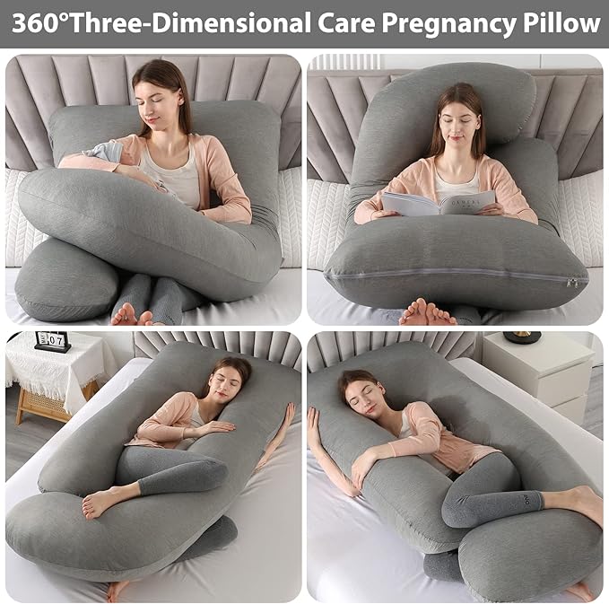 Elover Cooling Pregnancy Pillows for Sleeping,U Shaped Full Body Pillow with Removable Cover,Pregnant Women Must Haves,Maternity Essential,Black Grey