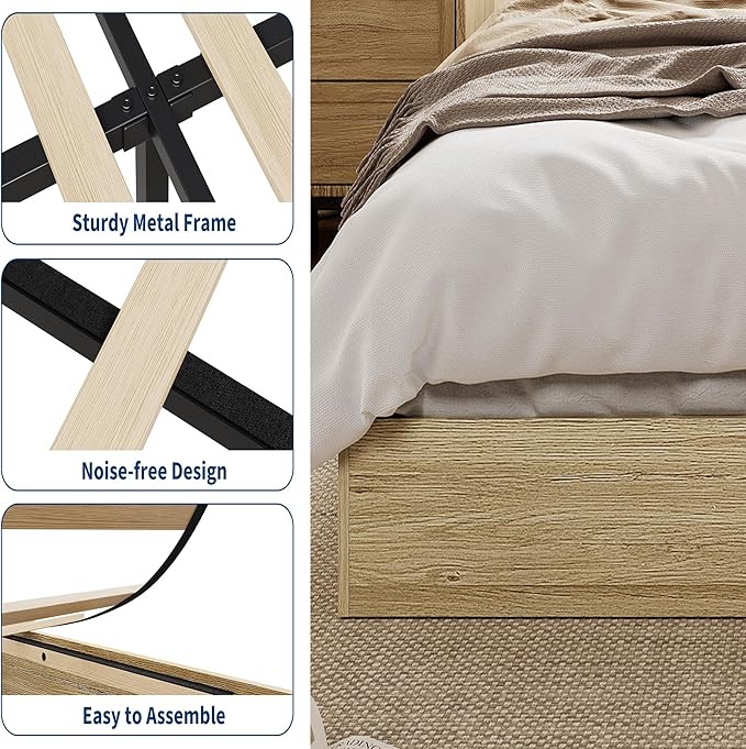 GarveeHome Twin Size Wood Platform Bed Frame, Wooden Bed Frame No Headboard, Wood Slat Support, No Box Spring Needed, Easy Assembly