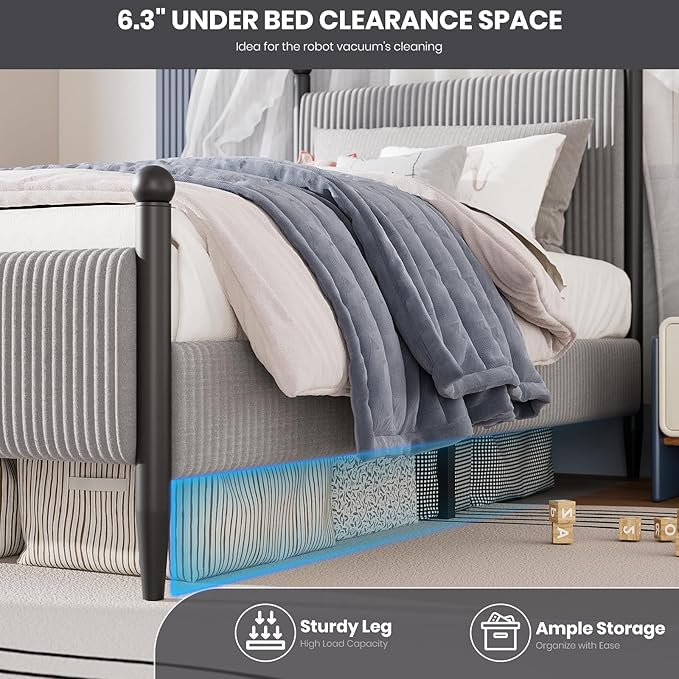 Garvee Twin Size Upholstered Bed Frame - with Velvet Headboard, Soft Corduroy Fabric Platform with Wooden Slats Support & Heavy Duty Feet, No Box Spring Needed, Noise Free, Easy Assembly, Grey