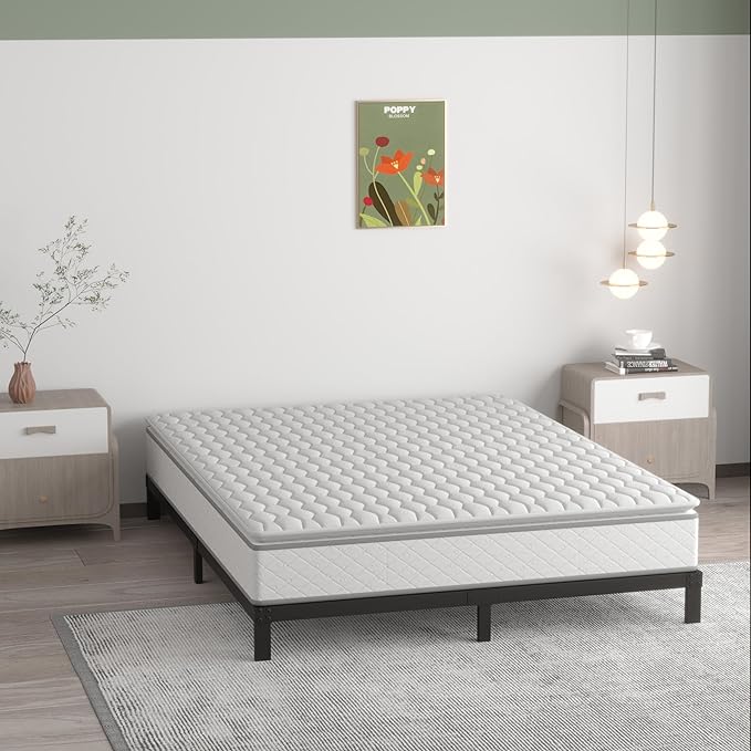 Upcanso 7 Inch California King Bed Frame No Box Spring Need, Low Profile Metal Platform Cal King Size Bed Frame, Heavy Duty Support Bedframes California King, Easy Assembly