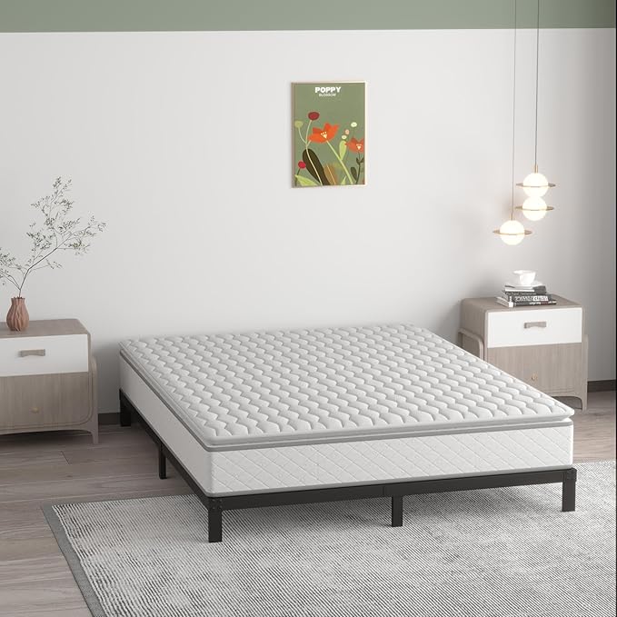 Upcanso 7 Inch Queen Bed Frame No Box Spring Need, Low Profile Metal Platform Bed Frame Queen Size, Heavy Duty Support Bedframes, Easy Assembly