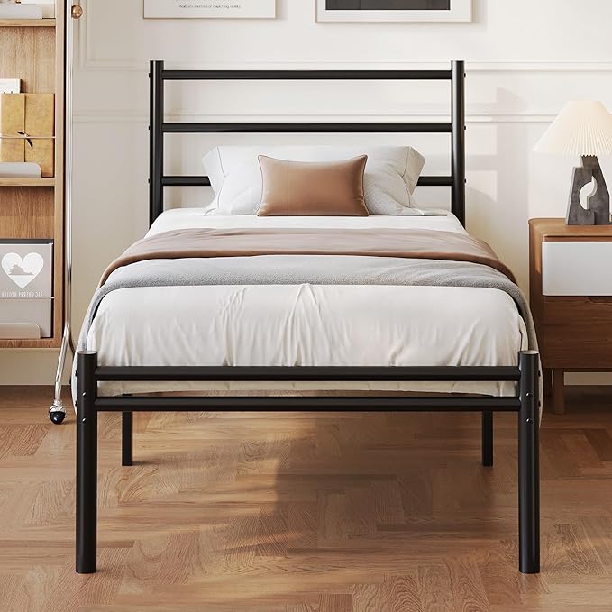 Yicensen Twin XL Bed Frame with Headboard and Footboard, 14 Inch Metal Platform Bed Frame with Steel Slat Support, No Box Spring Needed, Noise Free, Easy Assembly, Black
