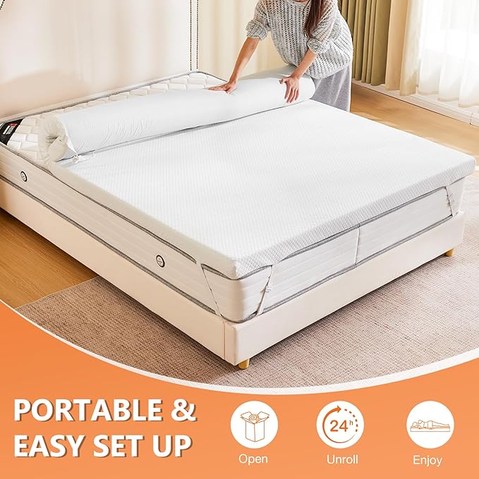 Sweetcrispy Mattress Topper King with Removable Soft Cover, Memory Foam 2 Inch Thick Gel Infused Cooling Toppers Pad for King Size Bed, Sleeper Sofa, RV, Camper, CertiPUR US Certified