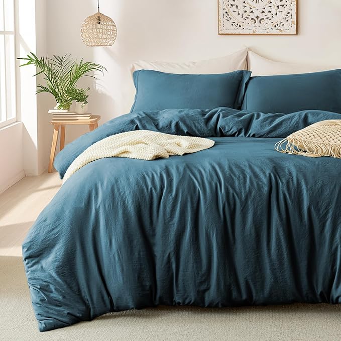 MILDLY Super Soft Duvet Cover 2pcs - 100% Washed Microfiber Peacock Blue Twin/Twin XL Comforter Cover Set with Zipper Closure & Corner Ties (No Comforter)
