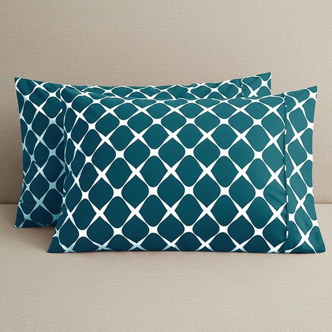 Elegant Comfort Luxury Ultra-Soft 2-Piece Pillowcase Set - 1500 Premium Hotel Quality Microfiber Double Brushed - Wrinkle Resistant, Standard/Queen, Bloomingdale Pattern Teal